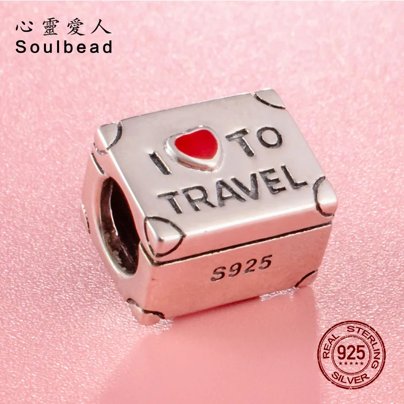 Бусина-Шарм для чемодана Soulbead Серебристый браслет-Шарм с красной эмалью и
