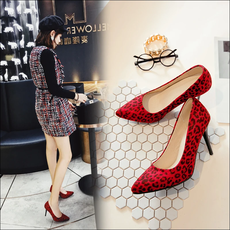 2018 осенние женские пикантные леопардовые Обувь на высоких каблуках женская