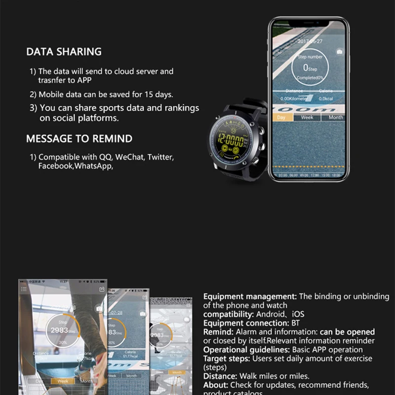 2018 Новый EX19 Смарт-часы 5ATM IP67 Водонепроницаемый вызова sms-оповещение Шагомер