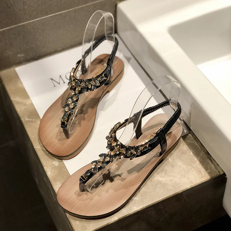Женские босоножки женская обувь Стразы Цепи Стринги гладиаторские плоские сандалии с украшением в виде кристаллов; женская обувь; tenis feminino; g068