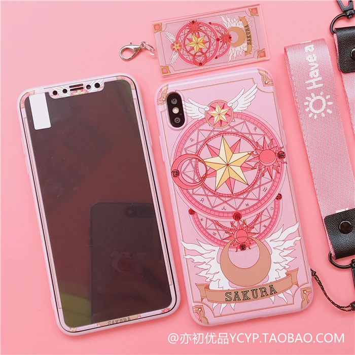 Чехол для iphone XR XS Max Cardcaptor Sakura+ пленка для экрана из закаленного стекла для iphone X XS 7 8 plus 6 S plus+ ремни