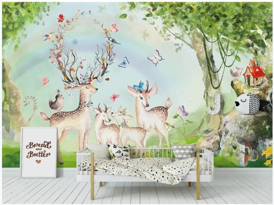 WDBH 3d обои на заказ фото лес Радуга Лось Детская комната фон стены настенные