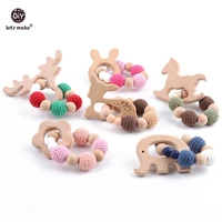 lets make wood teether bracelet 1pc food grade beech animal wooden sika deer crochet beads diy jewelry teething accessories toy