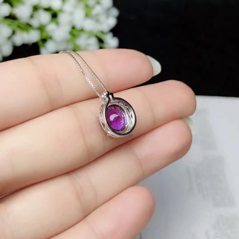 Женская простая подвеска с круглым аметистом ювелирное изделие из серебра 925