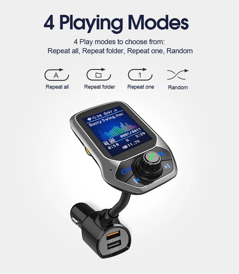 ANLUD Bluetooth автомобильный комплект QC 3,0 fm-передатчик цветной монитор Громкая связь MP3 без потерь Музыкальный плеер AUX модулятор автомобильные аксессуары