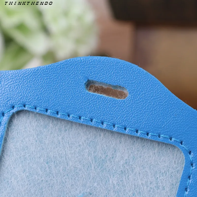 

THINKTHENDO 10 Colors ID Window Business Work Card Holder Leather Case Badge Vertical Type