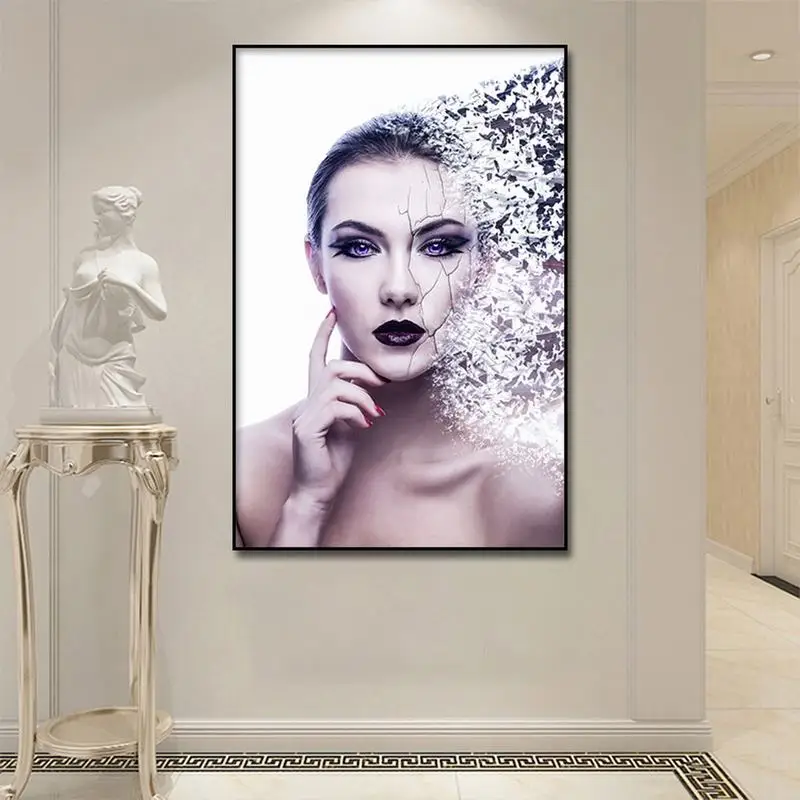 

Canvas Painting Wall Art Pictures Abstract Fragmented woman face Oil painting For Livingroom Home Decor Poster And Print frame