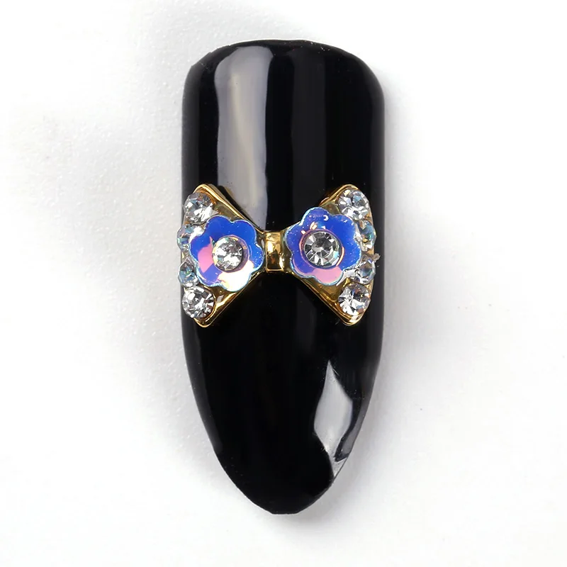 Blueness 10 шт./упак. Стразы для 3D украшения ногтей металлический Серебряный бант микс