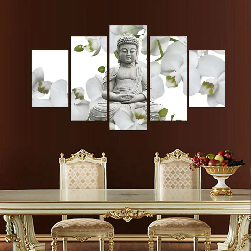 5 панельный большой фон с изображением орхидеи Будды Картина на холсте настенные