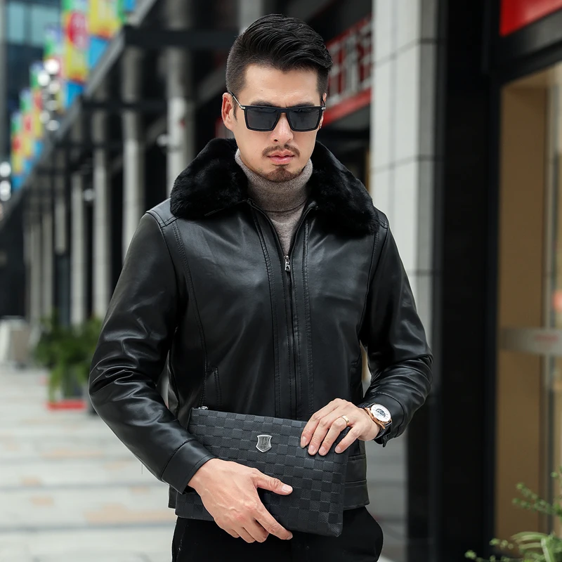 Мужская осенне-зимняя повседневная куртка из искусственной кожи на молнии с