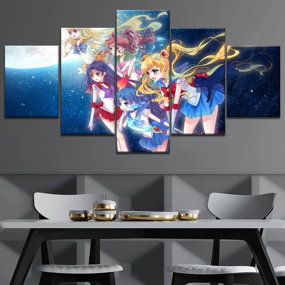5 панелей Холст Картина Сейлор Мун Аниме девушка куадро Пейзаж Настенный Декор