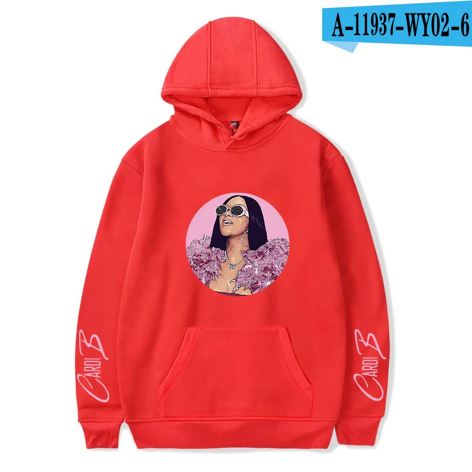 red Осень Cardi B толстовки для женщин и мужчин модные толстовки хип-хоп худи Cardi B Женские/толстовки для девочек пуловер черная одежда - Цвет: red