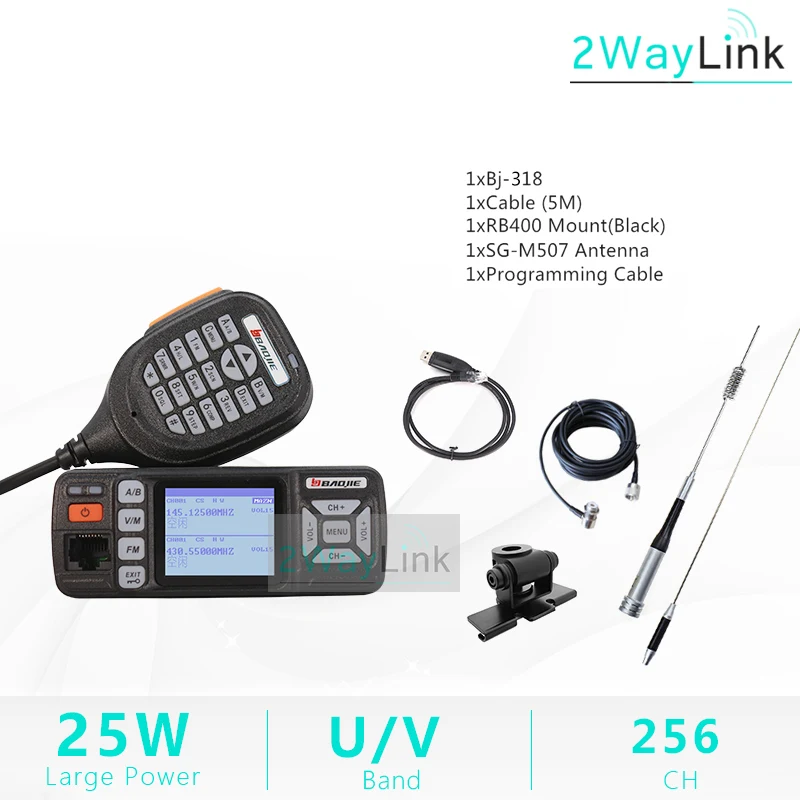 Full Set-Black Baojie BJ-318 автомобиля иди и болтай Walkie Talkie радио двухдиапазонный УКВ UHF Мобильная радиосвязь 20/25 Вт иди и болтай Walkie Talkie “иди и 10 km автомобильные радио 10 км обновление BJ-218 Z218 - Цвет: Full Set-Black