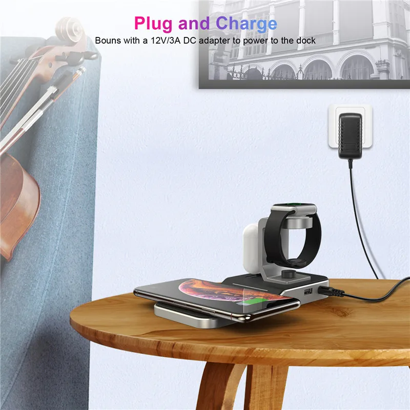 

CHOETECH 4in1 7.5/10W MFi Certified Wireless Charger Docking Station for iPhone XS/Xr/X/8 Stand for iWatch Series 1/2/3/4 AirPod
