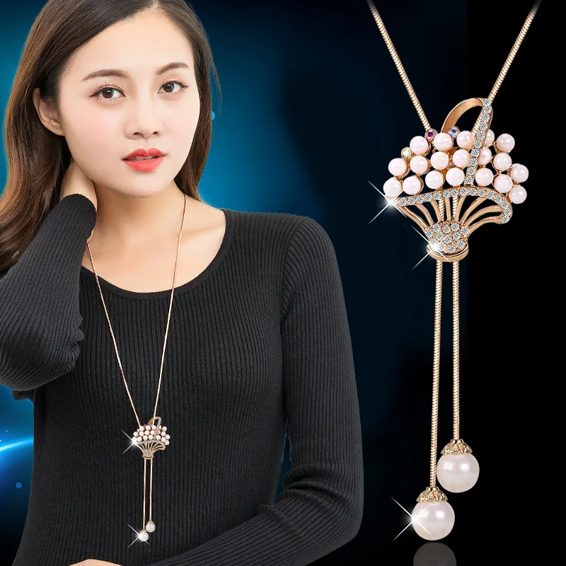

Flower Basket Tassel Long Necklaces & Pendants 2019 Fashion Jewelry Korean Sweater Necklace Women Dress Accessories