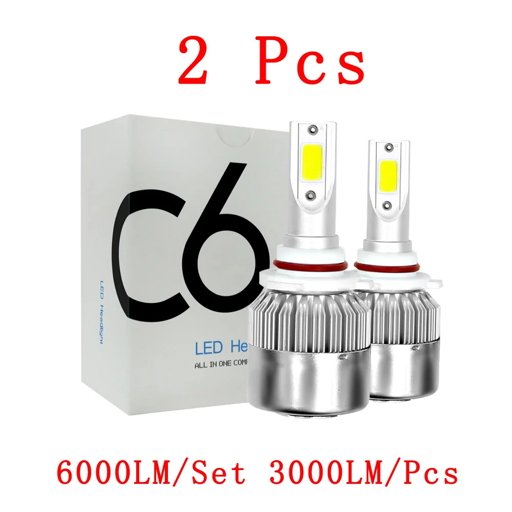 2 PCS Cold White H1, H3, H4, H7, H11, 9005, 9006, C6, Автомобильный светодиодный фонарь для фар, светодиодный фонарь для вождения, набор для преобразования, 36 Вт, 6000 лм, противотуманные фары - Испускаемый цвет: 2 PCS Cold White