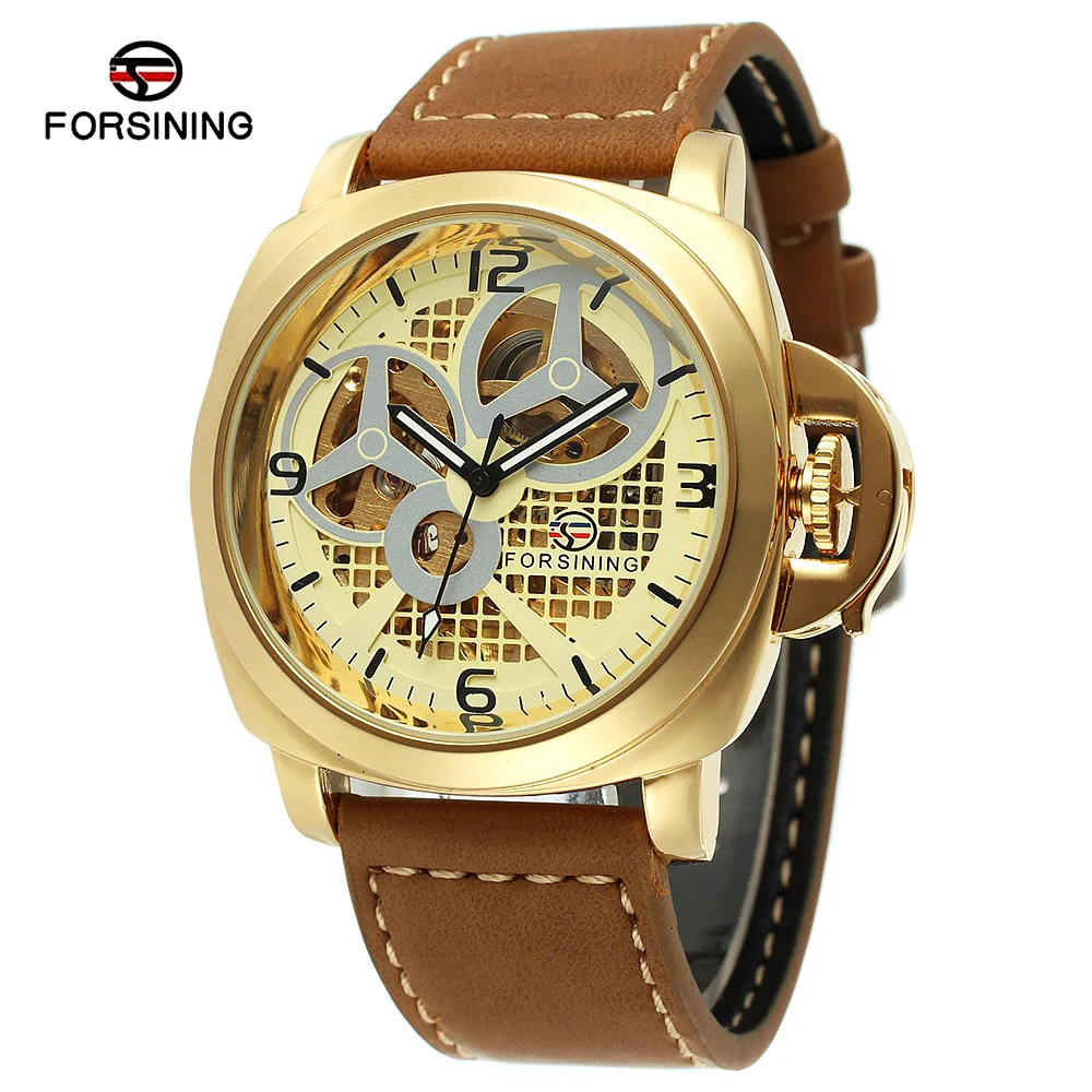 

FORSINING Top Brand Mens Automatic Watches Skeleton Male Leather Strap 3D Index Design Mechanical Wrist Watch Relogio Masculino