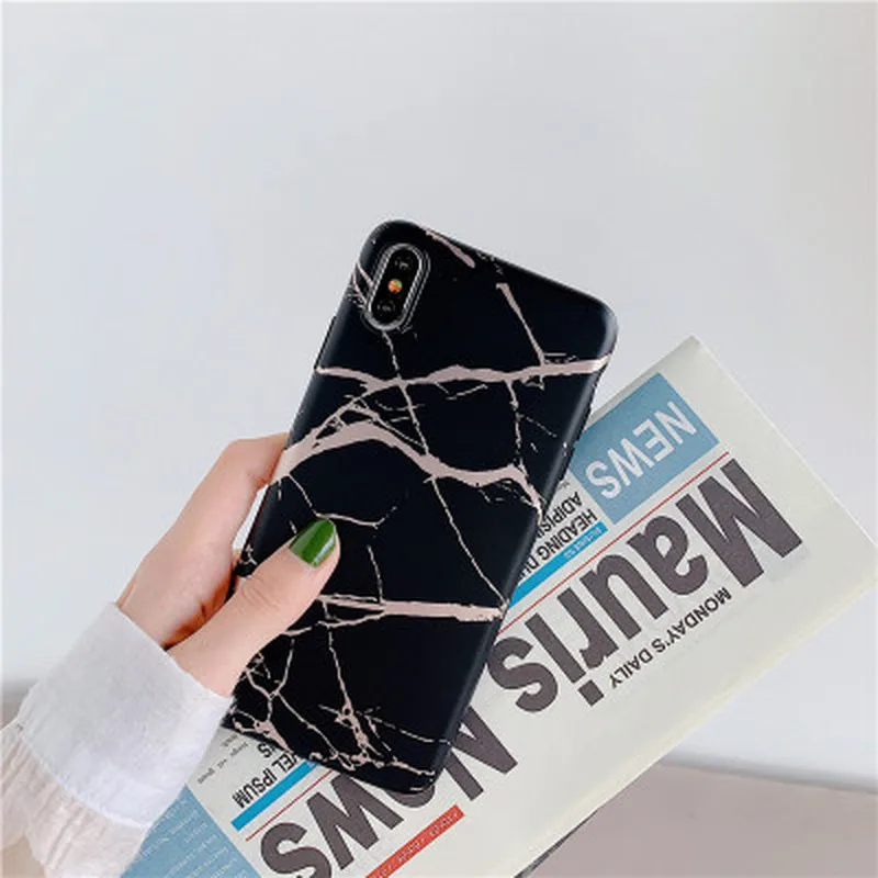Bronzing Cracked Marble Case For iPhone X XR XS Max Silicone Phone Back Cover for 7 8 6 6S Plus Cases Coque Fundas | Мобильные