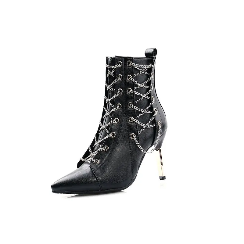 AIWEIYi Fashion Women Ankle Boots High Heels Black Silver Shoes Woman Platform Pumps Lace Up Short Ladies Female | Обувь