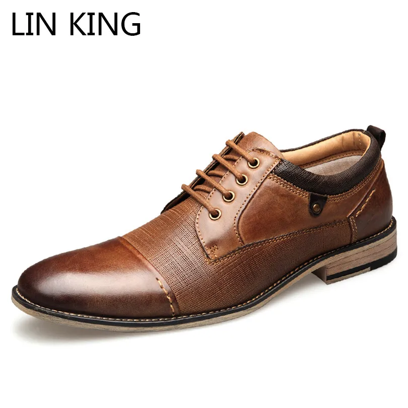 LIN KING/фирменный дизайн; большие размеры; мужская повседневная обувь из натуральной кожи на шнуровке; модельные туфли для офиса и работы; мужские свадебные туфли
