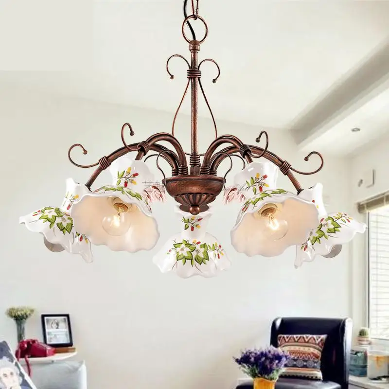 Classical Art Deco Bedroom Ceiling lamp Lighting Rustic Ceramics Iron Led Lights Luminaire For Library Dining Room light | Лампы и