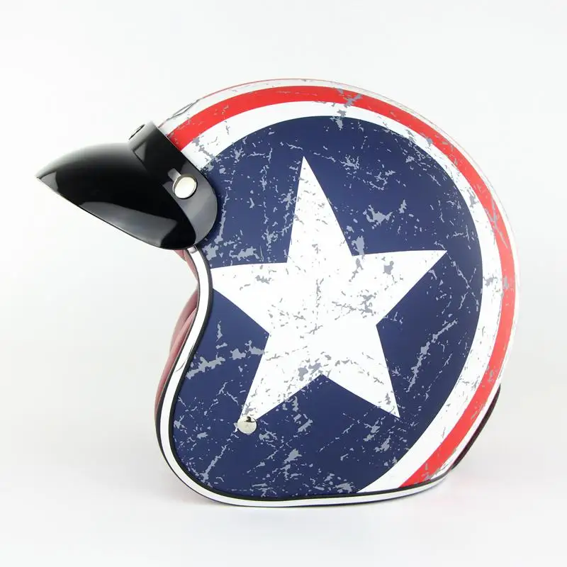 Captain America Летний унисекс мотоциклетный Ретро полушлем с классическим узором 3/4, защита для головы скутера с открытым лицом, шлем для мотоцикла - Цвет: Captain America