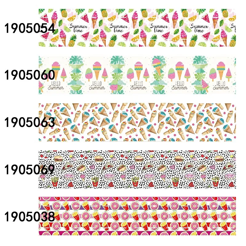 

Cartoon ice cream and donut printed grosgrain ribbon, summer design fold over elastic ribbon with cheap price