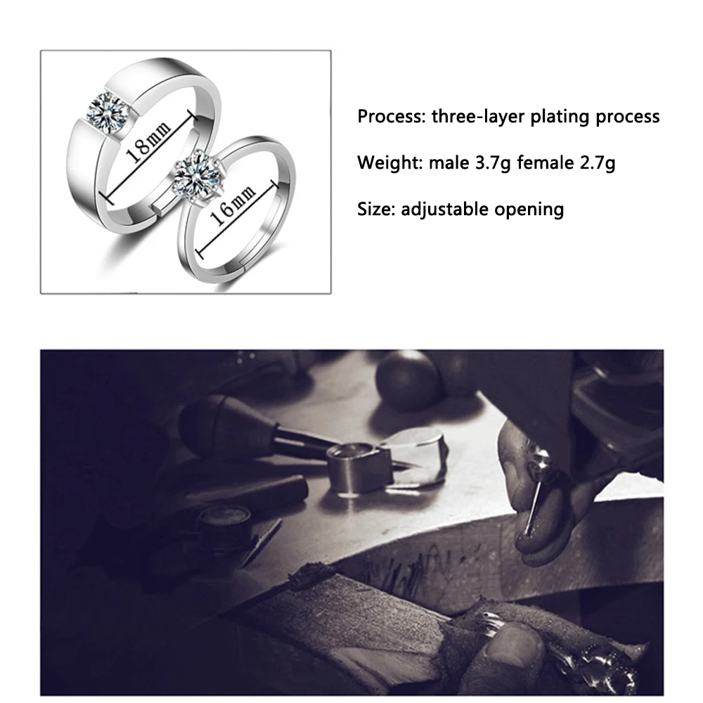Fashion jewelry Crystal sparkling zircon Wedding Engagement Rings for Couples silver color Adjustable Ring women men Hot | Украшения и