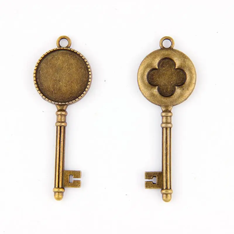 5 шт. антикварная форма золотого ключа подвесные подносы внутренние 20 мм круглые