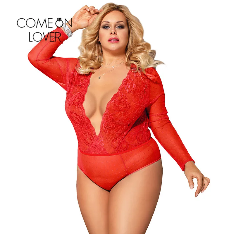 

Comeonlover Backless Long Sleeve Lace Bodysuit Summer Ultra-thin See Though Deep V Sheer Bodysuits Romper Women Tops RI80776