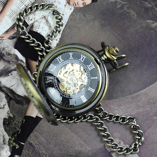 2013 new style luxury Vintage Steam punk Necklace Pendant Chain Skeleton Mechanical Pocket Watch Gift for man or woman | Наручные часы
