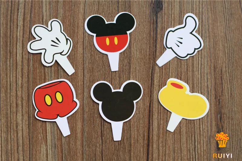 Mickey topper 24pcs Красный Детский комплект для украшения дня рождения с изображением Микки из мультфильма; вечерние принадлежности для дня рождения - Цвет: Mickey topper 24pcs