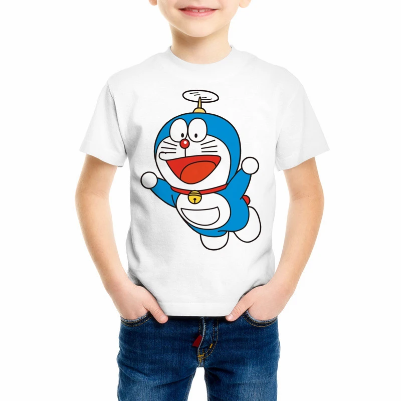 Летняя белая футболка с коротким рукавом мультяшным принтом Милая Doraemon для