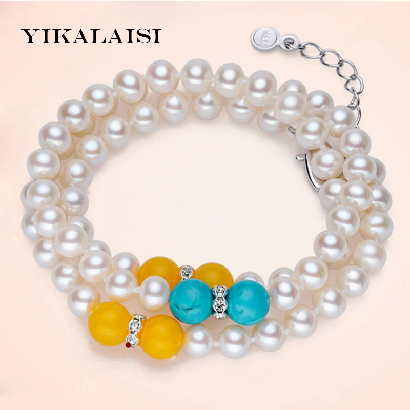 

YIKALAISI 2017 New Fashion Real Natural Freshwater Pearl Bracelet 7-8mm Genuine pearl jewelry with 925 sterling silver jewelry