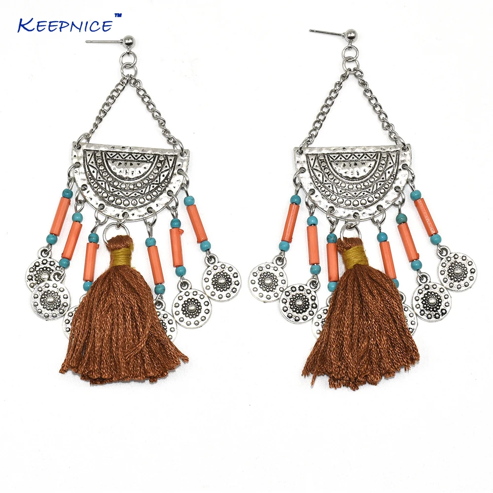 

Handmade Ethnic Gypsy party jewelry crystal chandelier earrings crystal beads tassel dangle science earring