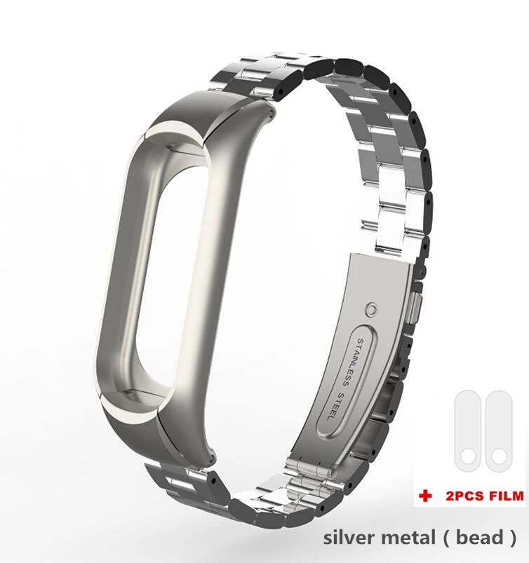 silver bead Сменный металлический ремешок mi Band 3/4, браслет из нержавеющей стали, магнитные кожаные ремешки, аксессуары для xiaomi mi band 3/4, браслет - Цвет: silver bead