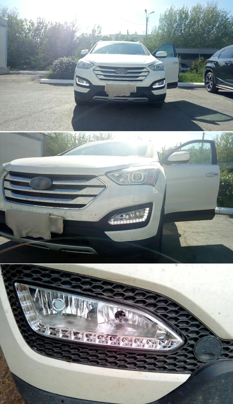 Светодиодный дневной светильник для hyundai Santa Fe IX45 2013- Plug& Play Водонепроницаемый 12В противотуманный фонарь декоративный элемент для бампера светильник светодиодный дневные ходовые огни