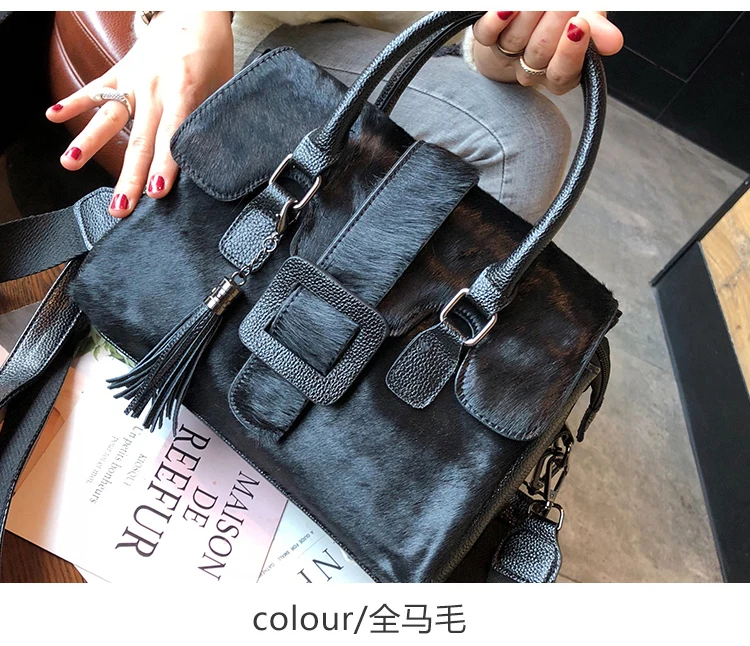 Boston bag2018 новые мягкие сумки из конского волоса меховые женские сумки-тоут большой емкости черные крутые сумки через плечо Boston сумка высокого качества