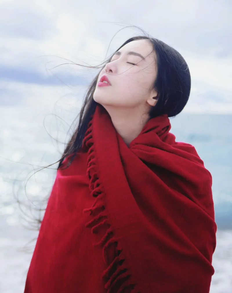 

VOHIO Red Women Scarf 250cm Length Foulard National Wind Chinese Red Oversized Scarf Baotoul Foulard Femme Air Conditioner Shawl