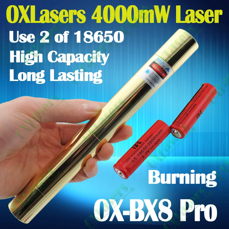 Oxlasers полный латунный корпус ox-bx8 Pro 4000 МВт 4 Вт фокус горения Синий лазерная указка