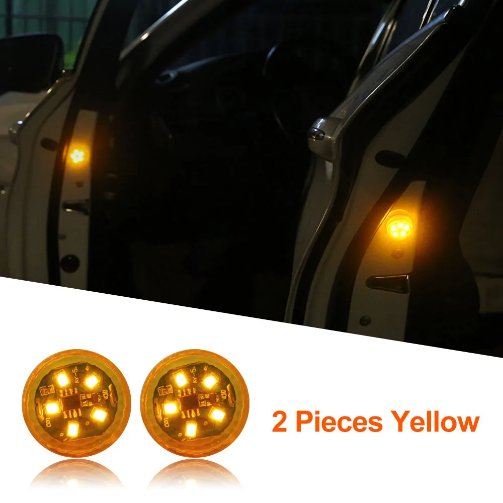 Yellow - 2 pieces Беспроводной Автомобильный держатель для открывания дверей Предупреждение светильник светодиодный стробоскоп проблесковый маячок анти задние стоп сигналы, Collinsion индикатор светильник s сигнальная лампа - Испускаемый цвет: Yellow - 2 pieces