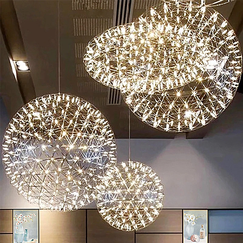 

Ditoon Postmodern Spark Pendnt Light Designer'S Light Living Room Dining Metal Lamps Firework Luminaire Silver Rose Gold Luster