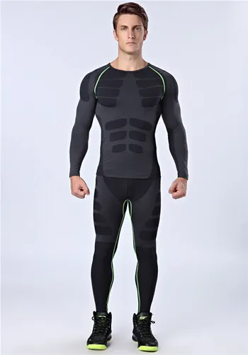 black green Для мужчин, подчеркивающие фигуру, Шорты Нижнее белье с длинным рукавом костюм 1 комплект Мужская Повседневная Фитнес плотно облегающие Штаны топы с О-образным вырезом брюки M/XL - Цвет: black green
