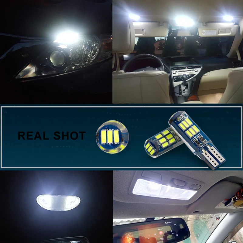 

2 PCS T10 W5W 194 Car LED Bulbs 12V 3014 15 SMD White Silicone Auto Trunk Lights Parking Light Interior Dome Reading Lamp Bulb