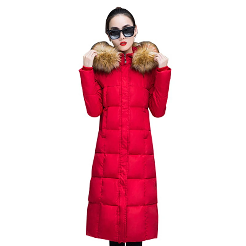 

2019 Korean Version New Fashion Thick Women's Long Section Coats Over The Knee Big Fur Collar Large Size Slim Parkas