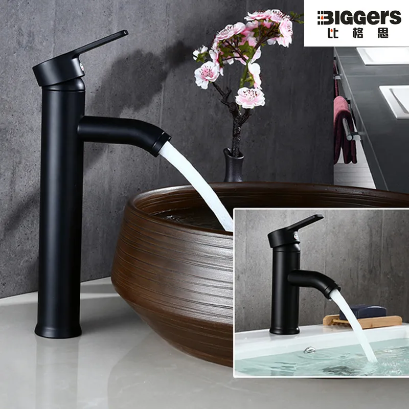 Смеситель Biggers из нержавеющей стали для ванной комнаты черный кран раковины одна