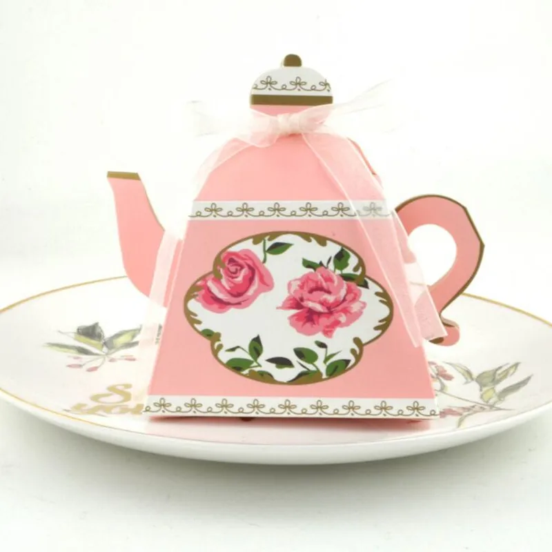 Новый дизайн 5 шт./лот милый чайник Форма Сладкая коробка конфет с лентой DIY ретро