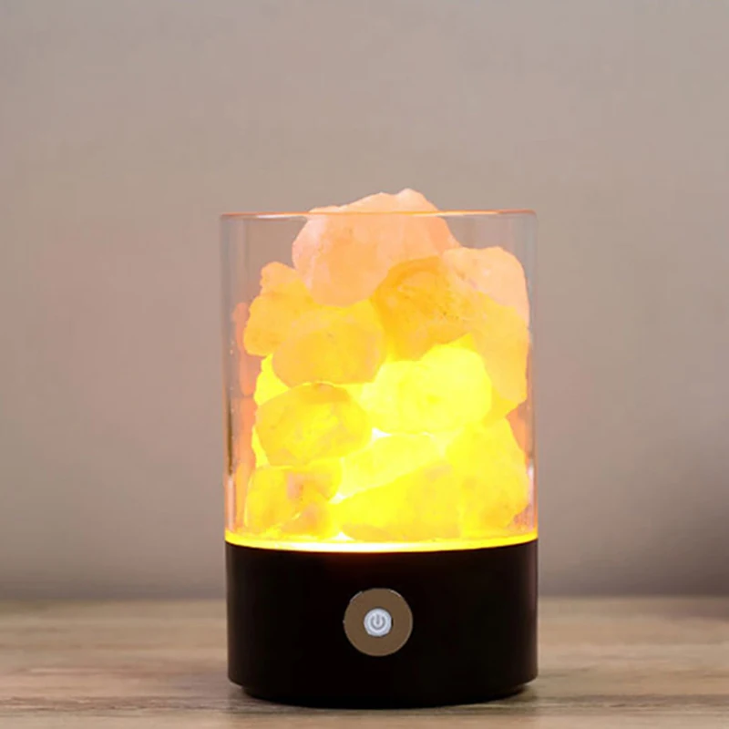 Black USB хрустальная лампа из гималайской соли, светодиодная лампа, очиститель воздуха, создатель настроения, Крытый теплый свет, настольная лампа, спальня, лава, лампа - Испускаемый цвет: Black