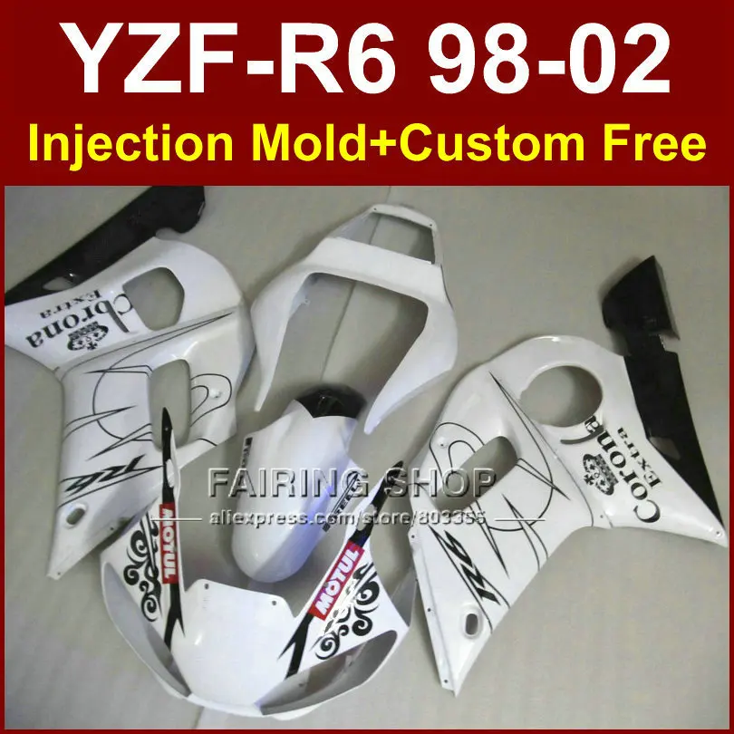 

E6H Clean white fairing parts for YAMAHA fairings kit YZF R6 98-02 YZF R6 1998 1999 2000 2001 2002 custom fairing 7EFE
