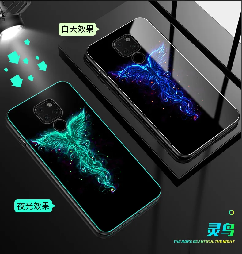Чехол в виде светящегося стекла для huawei mate 30 20 Lite Ночной светильник чехол для mate 30 20 pro задняя крышка для huawei mate 30 5G mate 20X